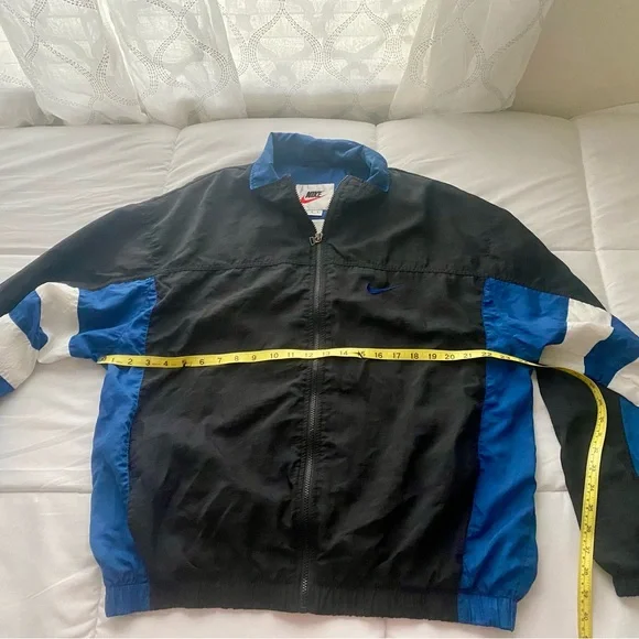 Rare Vintage Nike Jacket Men’s Large 90s Big Center Swoosh Zip Blue Windbreaker - Picture 13 of 16